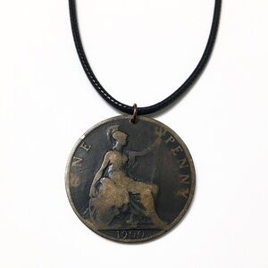 Antique 1900 Coin Necklace — Queen Victoria — Great Britain One Penny